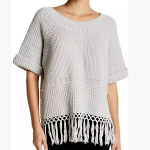 Current/Elliott Peggy Fringe Top Gray Crochet NWT